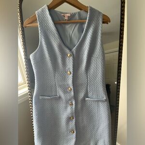 BeBop Powder Blue Tweed-style Mini Dress with Gold Buttons